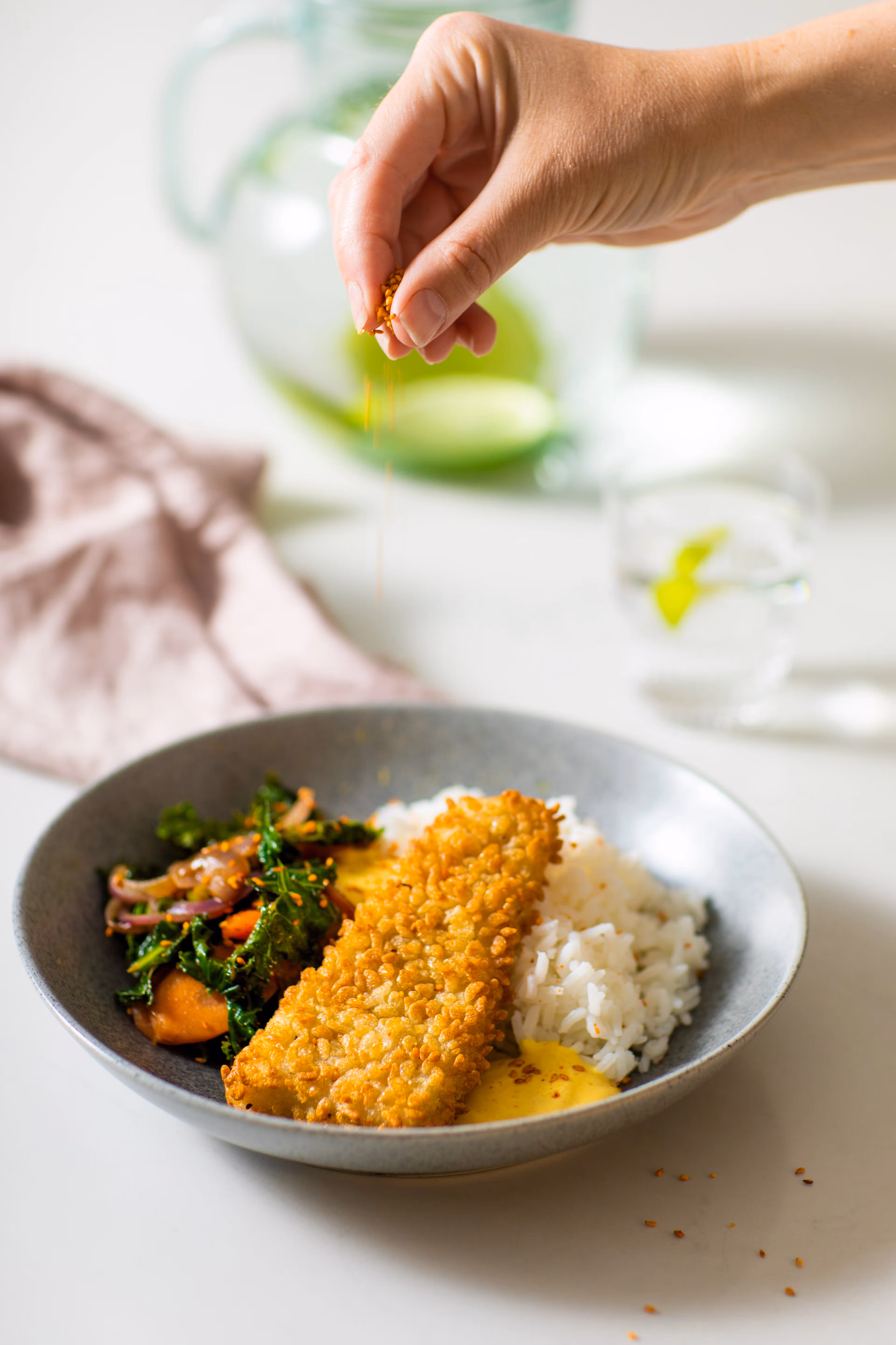 Paneeeert torsk med wokkede grønnsaker og jasminris